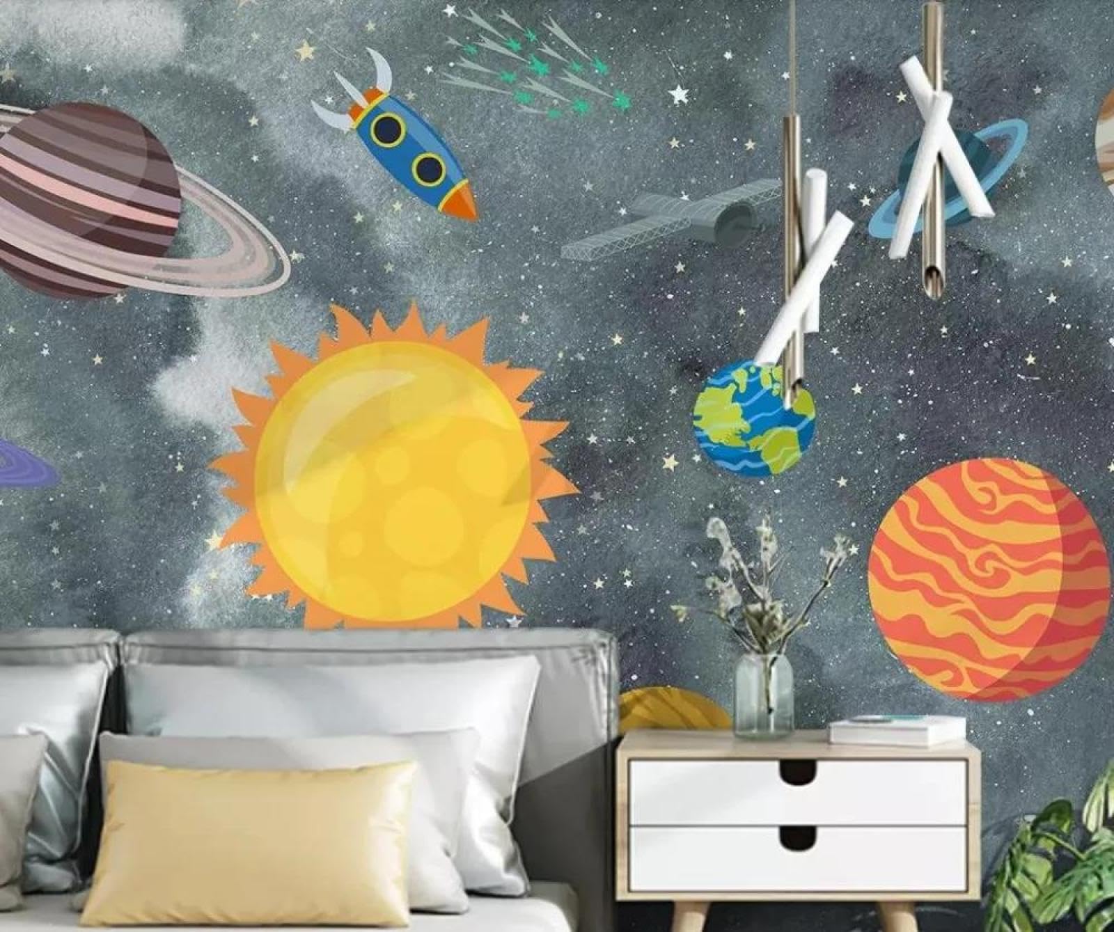 Papier peint 3d cartoon universe intissé pour masquer un mur abîmé
