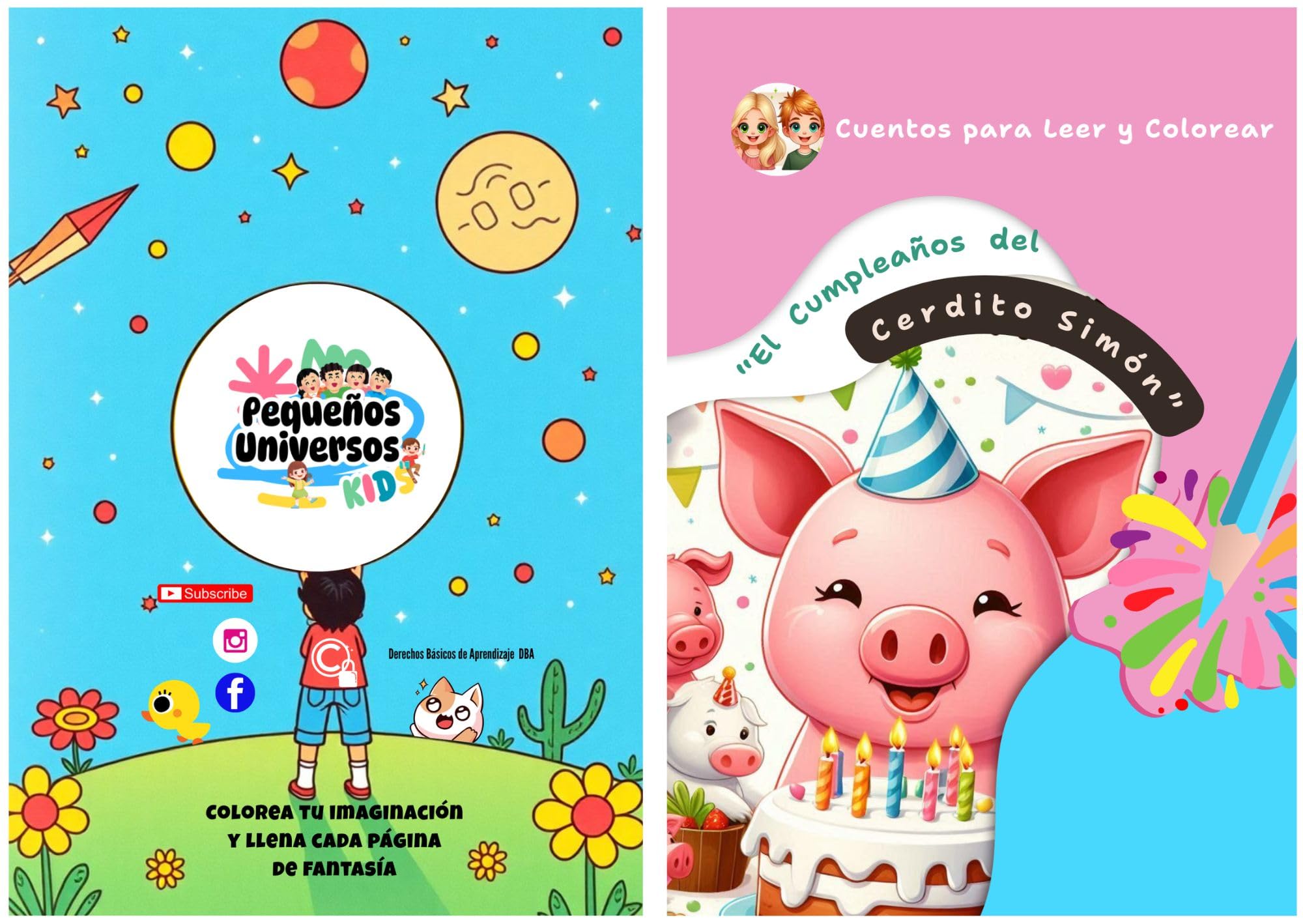 El Cumpleaños del Cerdito Simón: Cuentos para Leer y Colorear (Spanish Edition)