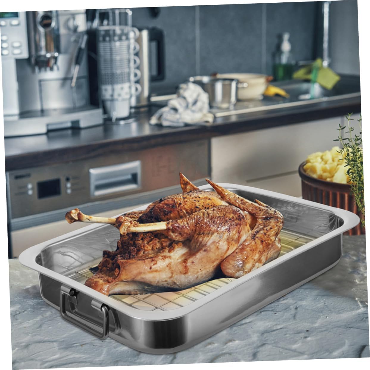 Unomor Sturdy Stainless Steel Rectangular Baking Pan Tray Rack Ovenware Tray Baking Dish Easy to Clean and Store