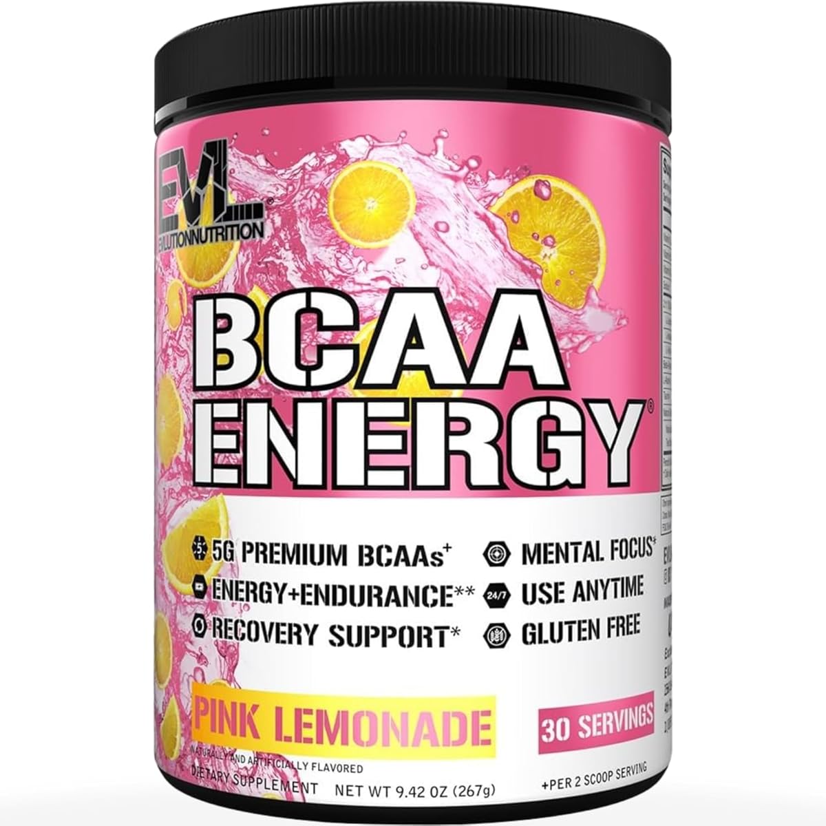 Evlution Evlution EVL BCAAs Amino Acids Powder - BCAA Energy Pre Workout Powder for Muscle Recovery Lean Growth and Endurance - Rehydrating Post Workout Recovery Drink with Natural Caffeine - Pink Lemonade
