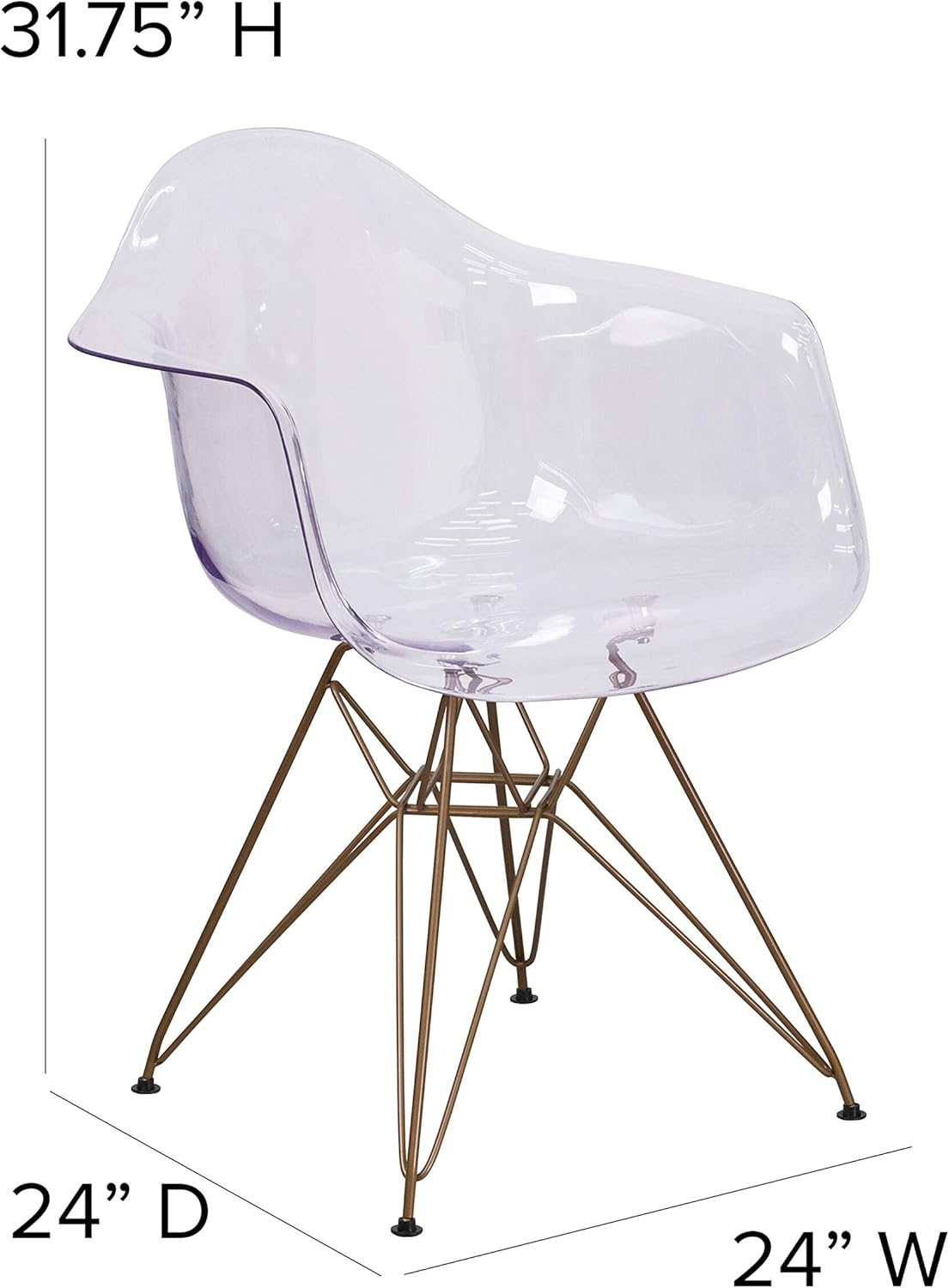 Flash Furniture Allure Series Transparent Side Chair with Gold Base