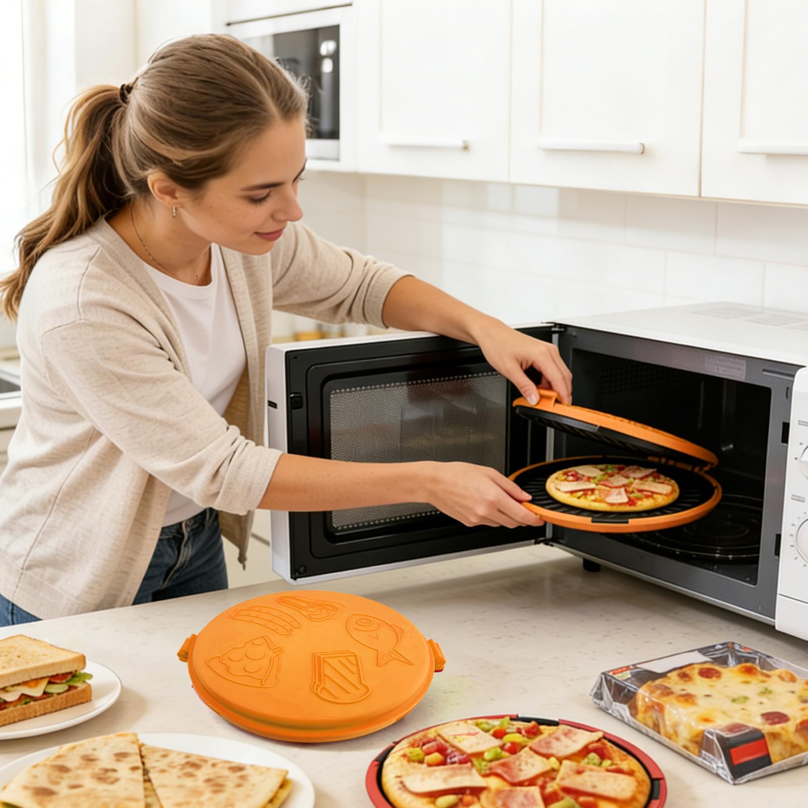 Sandwichmaker für die Mikrowelle Schnell heizende runde Pizza-Backform | Mikrowellen-Käse-Schmelzgerät für Zuhause Reise Büro Frühstück Backen Kochen