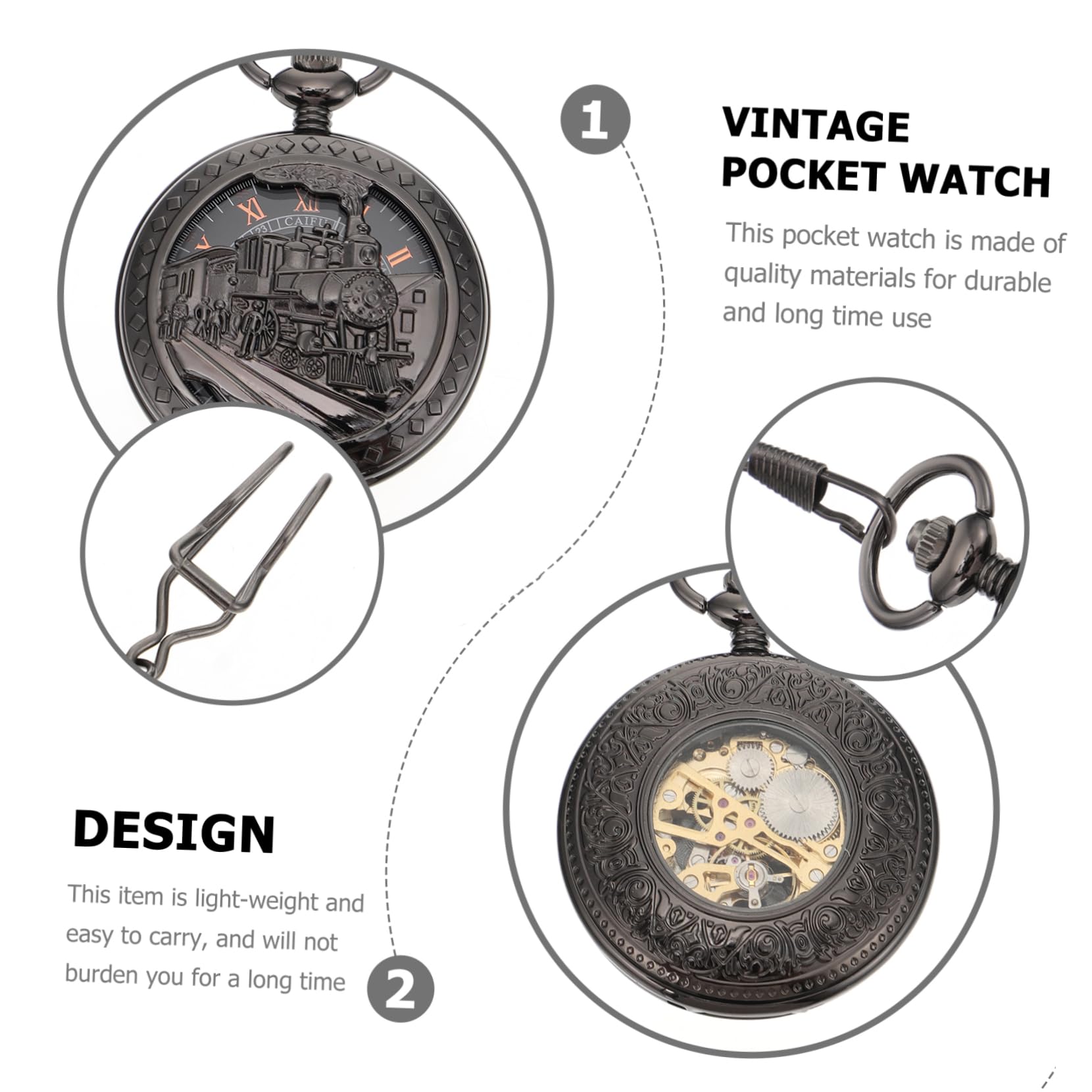 PACKOVE Reloj de Bolsillo mecanico Antiguo Collares Reloj Collar Vintage Reloj de Bolsillo Colgante de Reloj de Bolsillo Reloj mecanico Colgante Aleación de Zinc Black