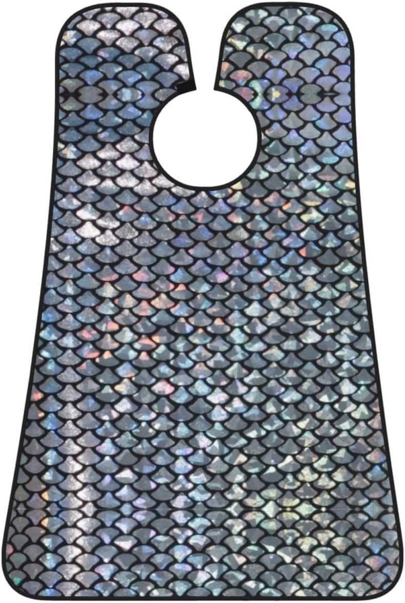 Silver Fish Scale Print Beard Bib Apron, Shaving Apron For Dad, Men'S Hair Catcher For Shaving Best Gifts For Dad