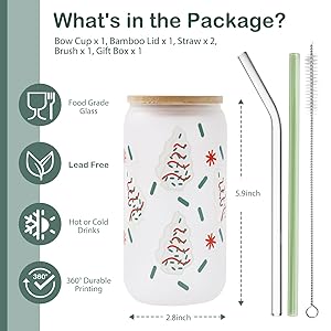 Christmas Tree Cup, Funny Christmas Gifts Stocking Stuffers for Women Teacher Sister Wife Coworker Friend Teen Girl Boy - Secret Santa Surprise Tumbler - 16oz Xmas Glass Mug with Gift Box & 2 Straws