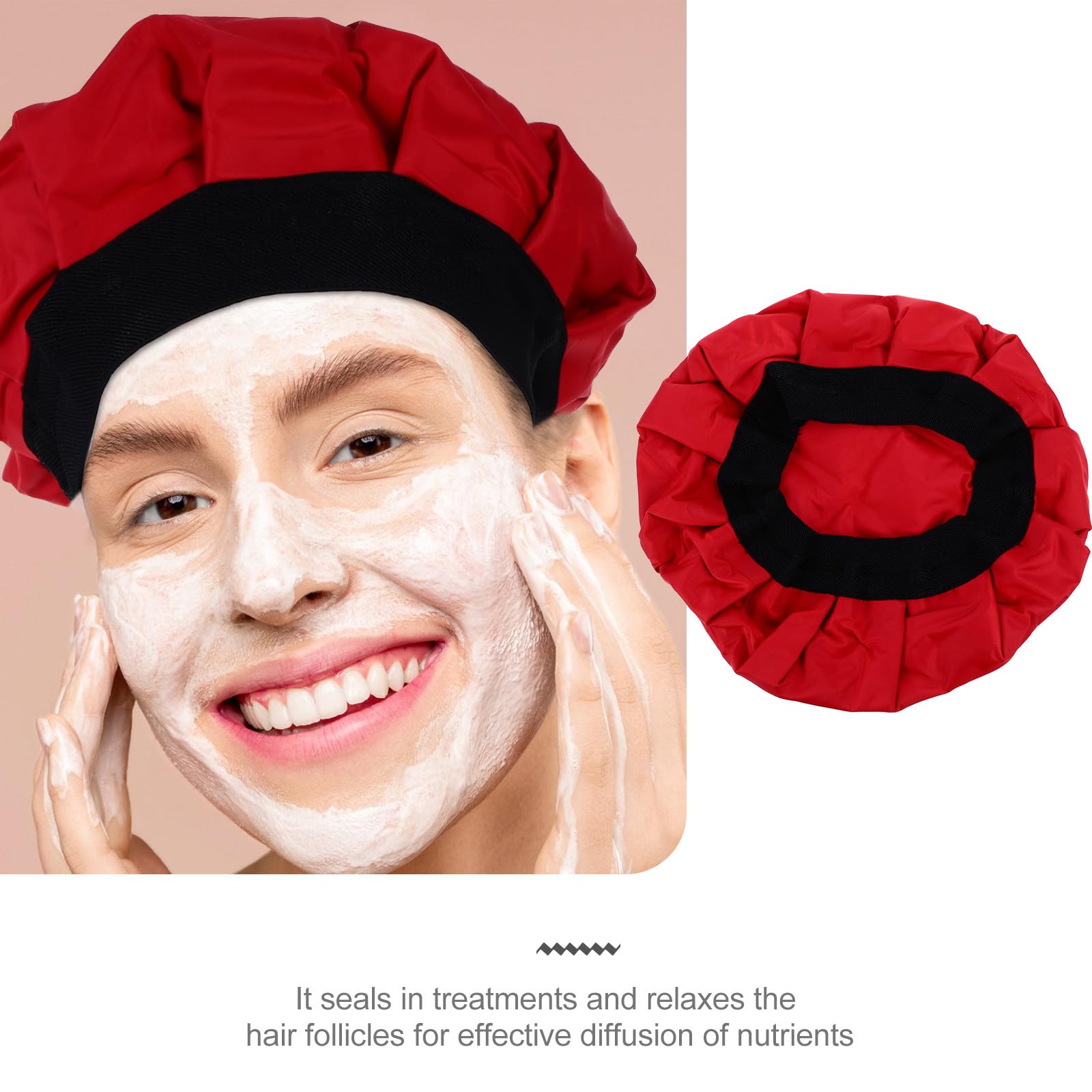 STOBAZA Gorro Térmico para Hidratación Profunda Calentado en Microondas y Acondicionamiento Capilar Profesional para Cabello Gel y Tejido Rojo en Peluquería