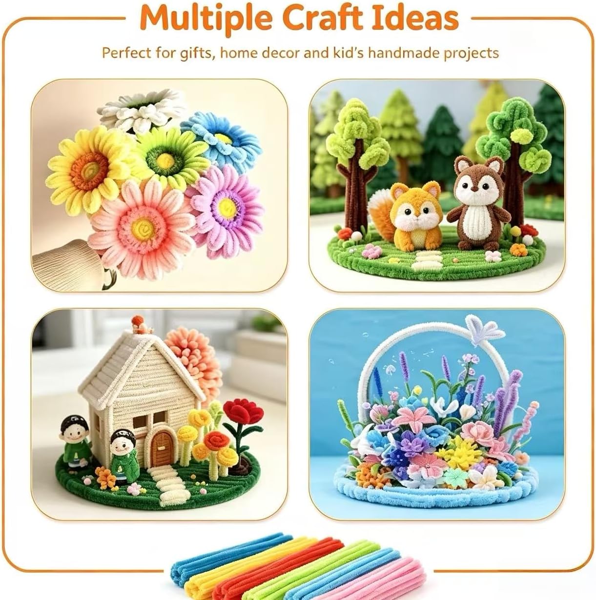 NANHMSW 300 PCS Thick Pipe Cleaners Craft Supplies Multi-Color Chenille Stems for Art and Craft Projects Kids Creative Toys DIY Home Decorations (Size：12inch x 6mm)