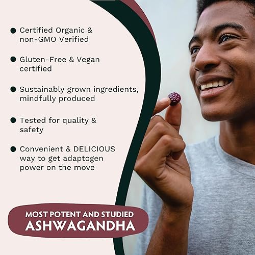 Miniatura 6 de Ashwagandha KSM-66 - Gomitas para adultos, extracto de raíz orgánica pura, suplemento ayurvédico para hombres y mujeres, apoyo al estado de ánimo