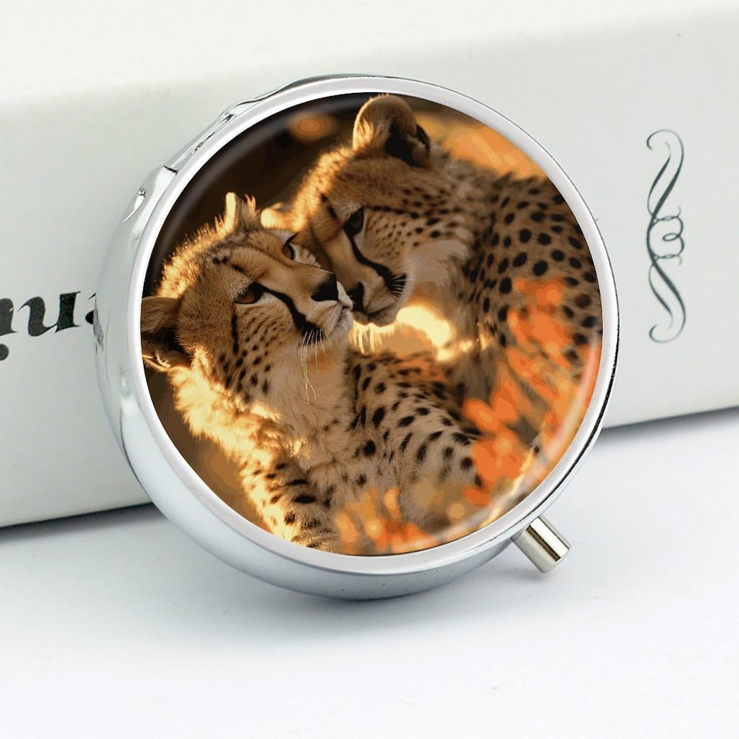 Round Silver Pill Box Small Pill Case for Purse and Pocket 3 Compartment image 4