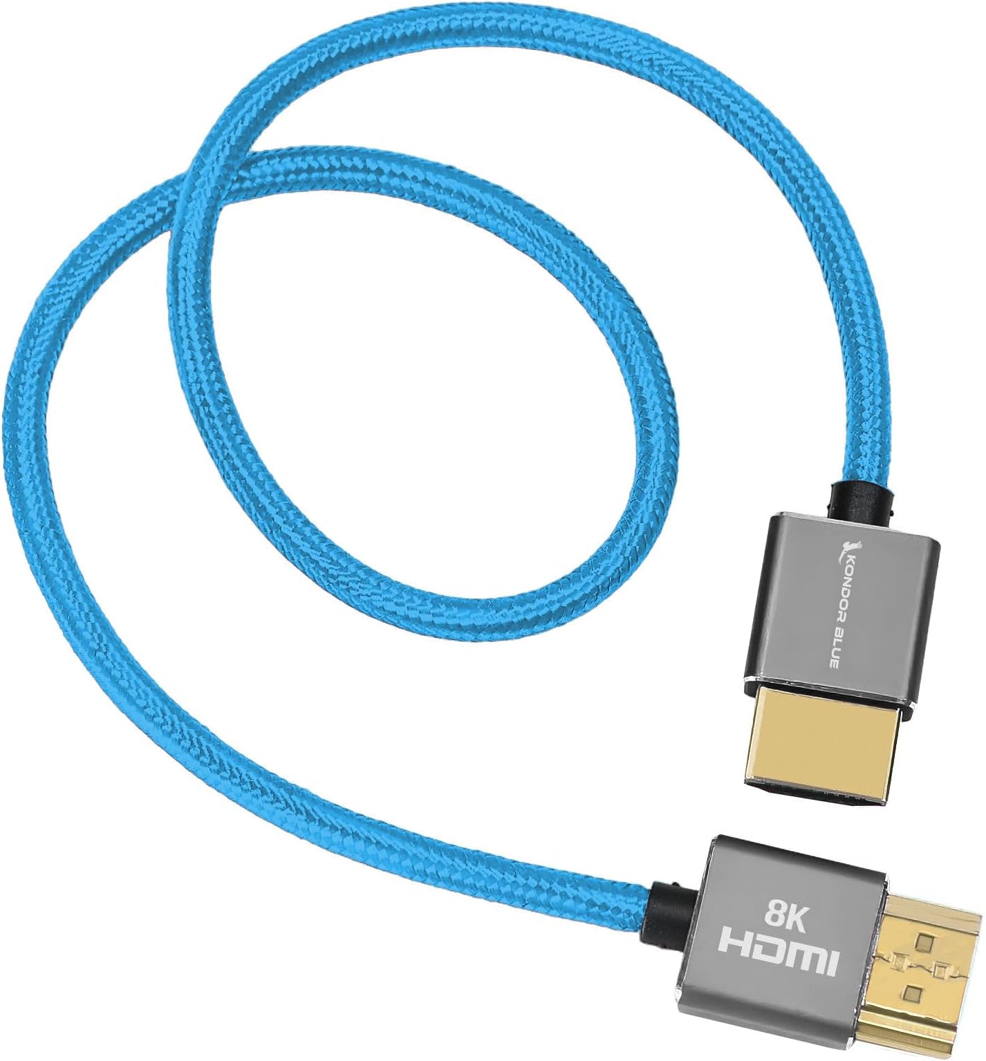 KONDOR BLUE 8K HDMI to HDMI Thin Short Straight Braided Cable for On-Camera Monitors, Capture Cards + More | 8K/60hz 4K/120hz | 48Gbps 3D HDR MetaData | 17" Inch | Blue