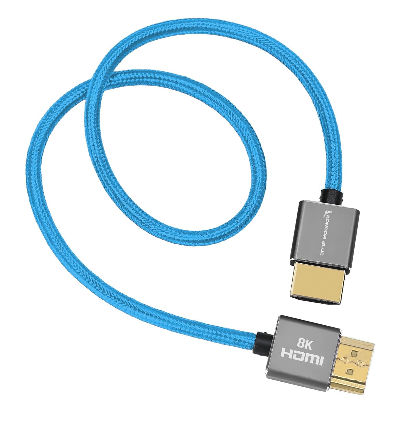 KONDOR BLUE | Full HDMI 2.1 8K 17” Straight Braided Cable | Type A Male to Male, Ultra High Speed 48Gbps, 8K/60Hz, 4K/120Hz, HDR, 3D | for On-Camera Monitors, Recorders, Cinema Cameras | Blue