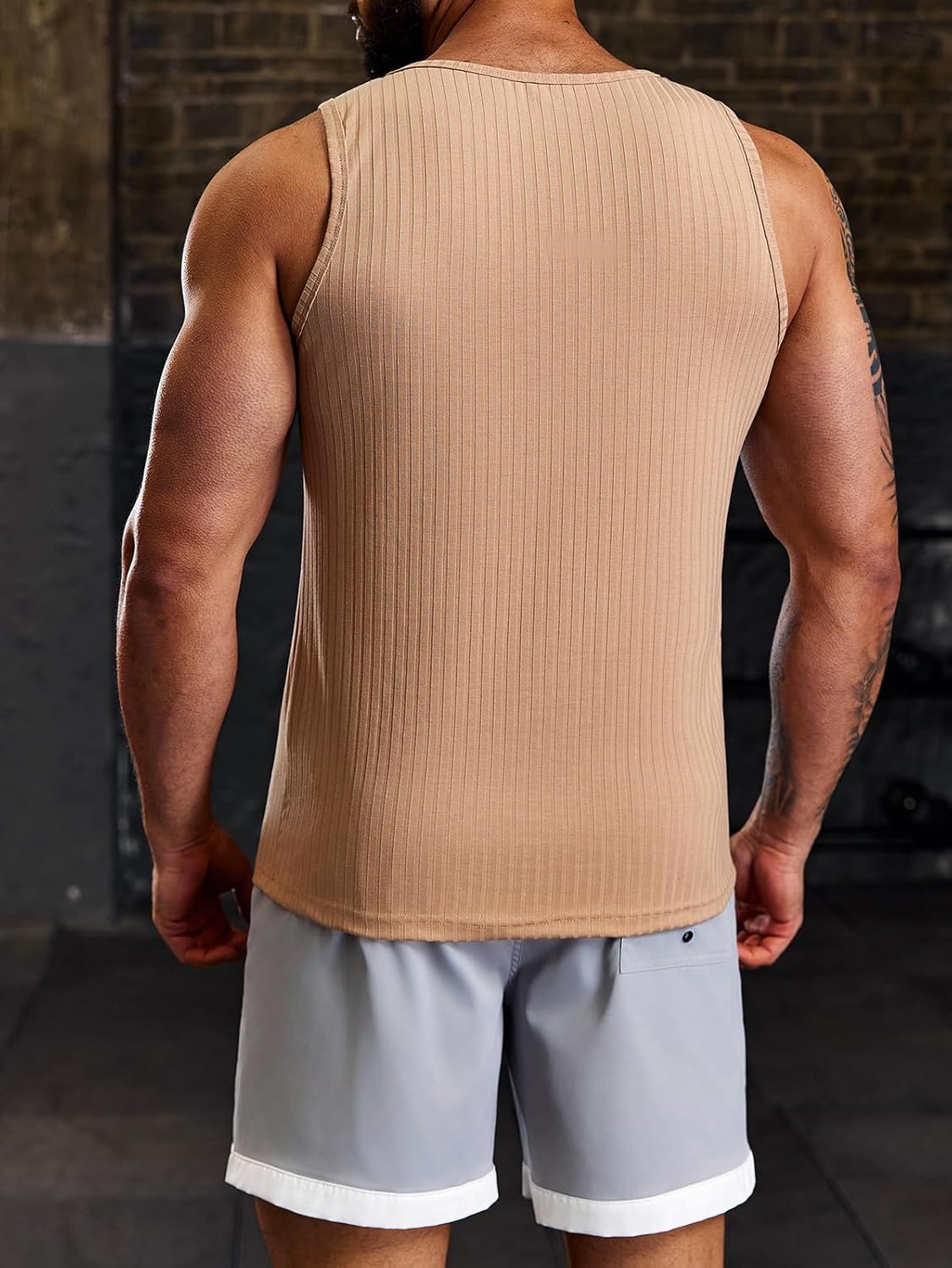 Runcati Men's Ribbed Tank Tops Knit Sleeveless Workout T Shirt Muscle Gym Fitness Tee - Image 3