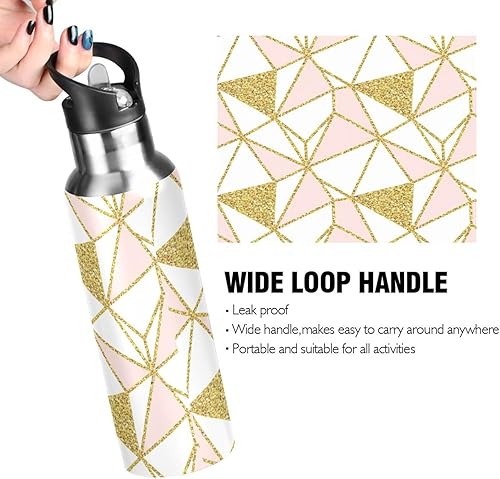 Miniatura 4 de Stainless Steel Vacuum Insulated Water Bottle 20 Oz, Leakproof Water Bottles for Gym Outdoor Travel School, Geometric Gold Triangles