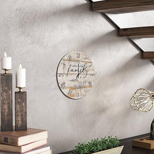 Miniatura 70 de UFunhome Reloj de pared de madera con cita familiar, el tiempo que pasa con la familia vale la pena cada segundo, reloj colgante redondo, funciona