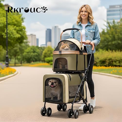 Miniatura 2 de Cochecito plegable doble para mascotas para perros, cochecitos portátiles para gatos para mascotas pequeñas y medianas con transportadores