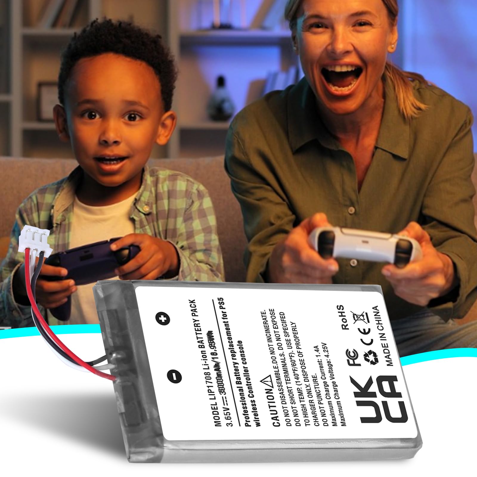 Batterie de rechange pour manette PlayStation 5 DualSense, 3000 mAh, 3,65 V LIP1708, batterie lithium-ion compatible avec manette sans fil PS5 CFI-ZCT1 W B U