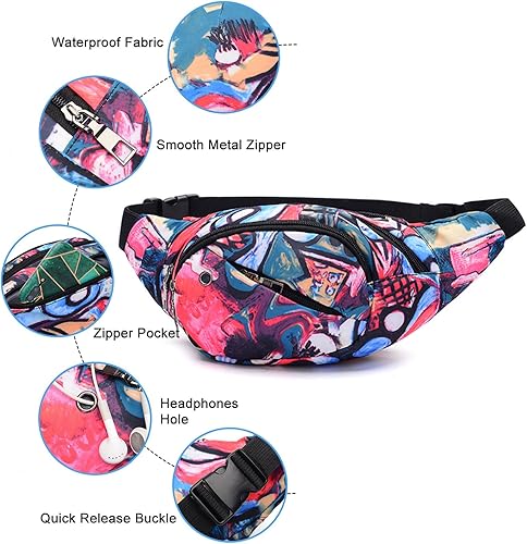 Miniatura 4 de Riñonera de los años 80 y 90 para mujeres y hombres, diseño retro fresco, bolsa cruzada con cinturón ajustable, bolsa de cintura para correr,