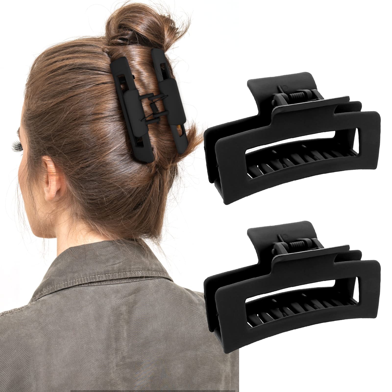 WLLHYF 2 Pinzas Cuadradas De 3.3 Pulgadas Pelo Medianas Mate Antideslizantes Para El Cabello A PláTano Accesorios Peinado Mujeres Y NiñAs Grueso Fino (2 Negro)