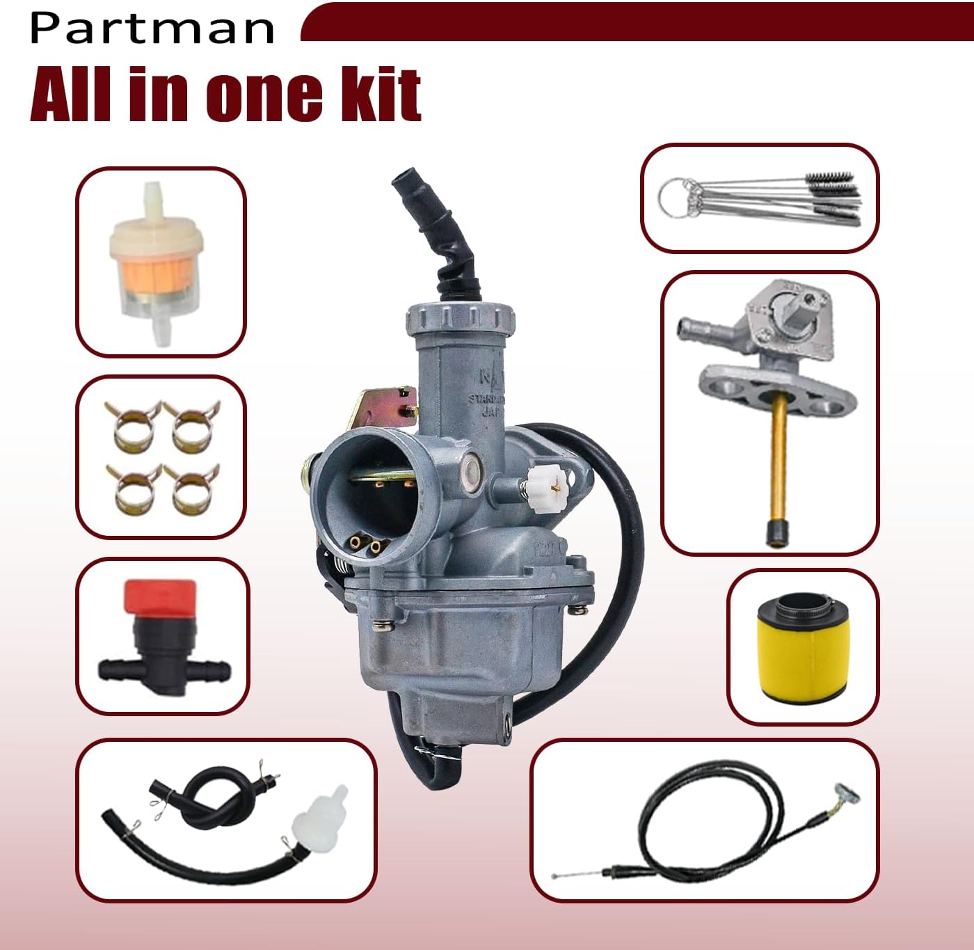 Partman 16100-HN6-003 Carburetor Compatible with Honda TRX250EX TRX 250EX Sportrax 250 2001-2008 with Throttle Cab Air Filter