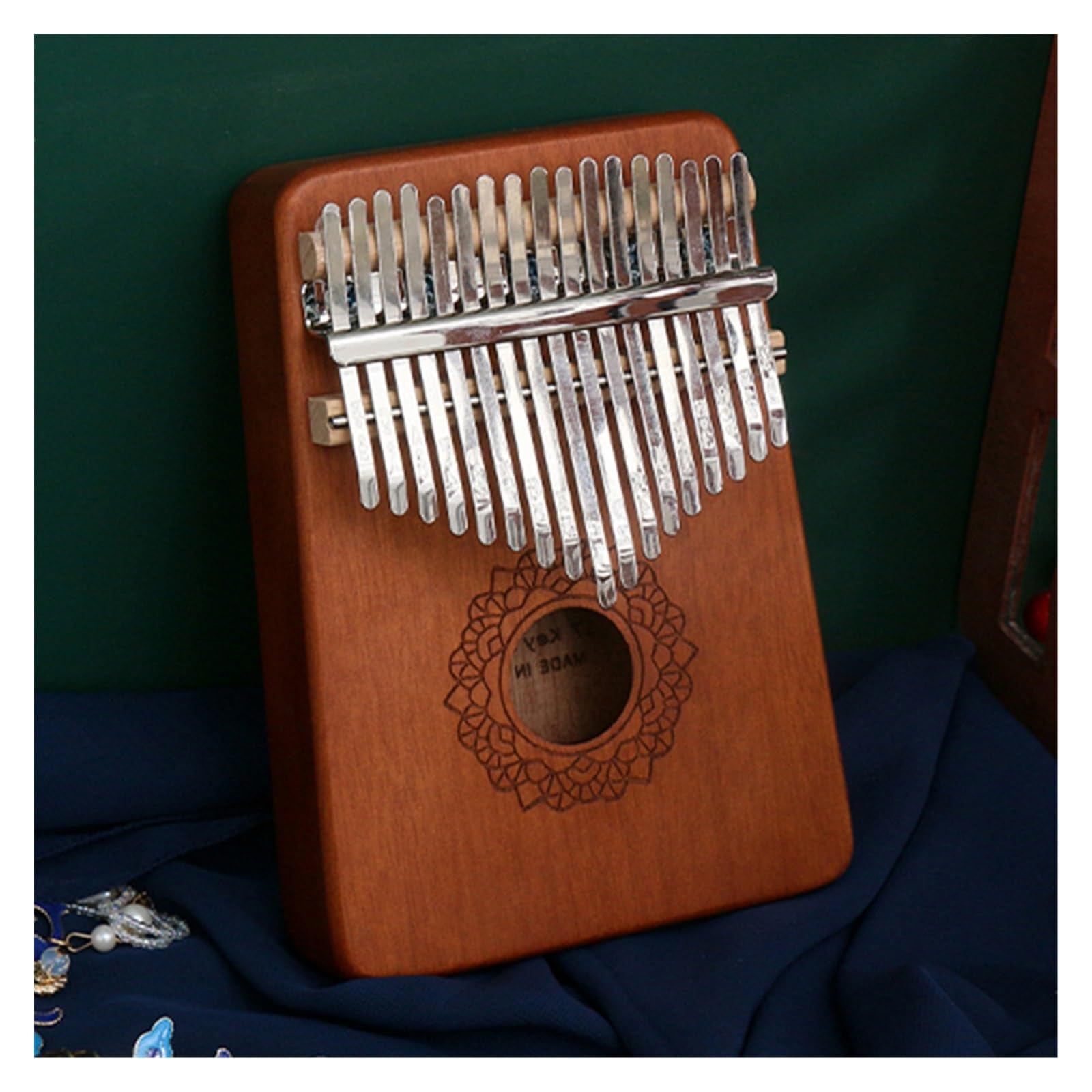 kalimba mini Chromatyczny 17-tonowy fortepian kciukowy Kalimba przenośny fortepian palcowy dla początkujących kwitnący kwiat w kolorze retro