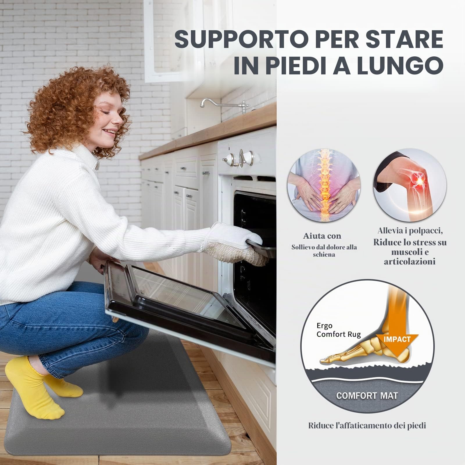 Carvapet Antiscivolo Tappetino da Cucina Anti-Fatica Stuoie in Piedi Spessore 20mm Tappetini da Cucina PVC impermeabile Tappeto da Cucina(Grigio,44x152cm)