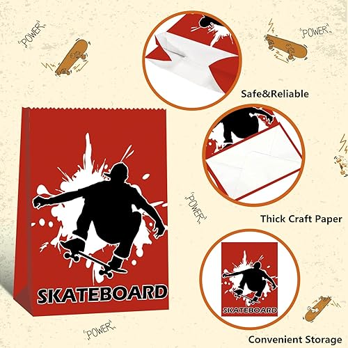 Miniatura 6 de 24 bolsas de fiesta de cumpleaños para patineta, decoración y suministros para patinadores para niños y niñas