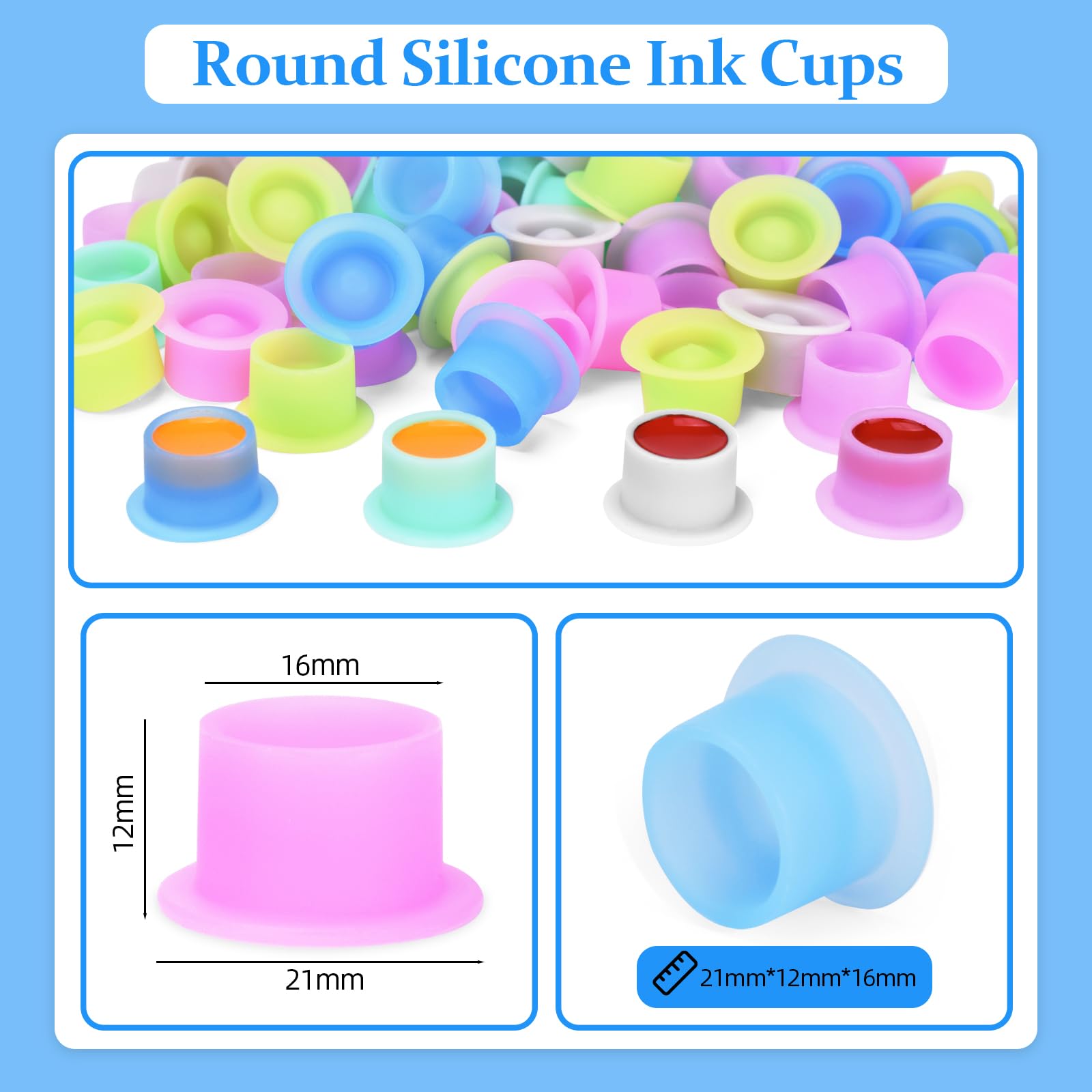 ATOMUS Silicone Tattoo Ink Cup 200pcs Disposable Silicone Tattoo Pigment Cup Round Shape Eyebrow Eyeliner Lip Color Pigment Cup Mixed Color Tattoo Pigment Holder - Image 3