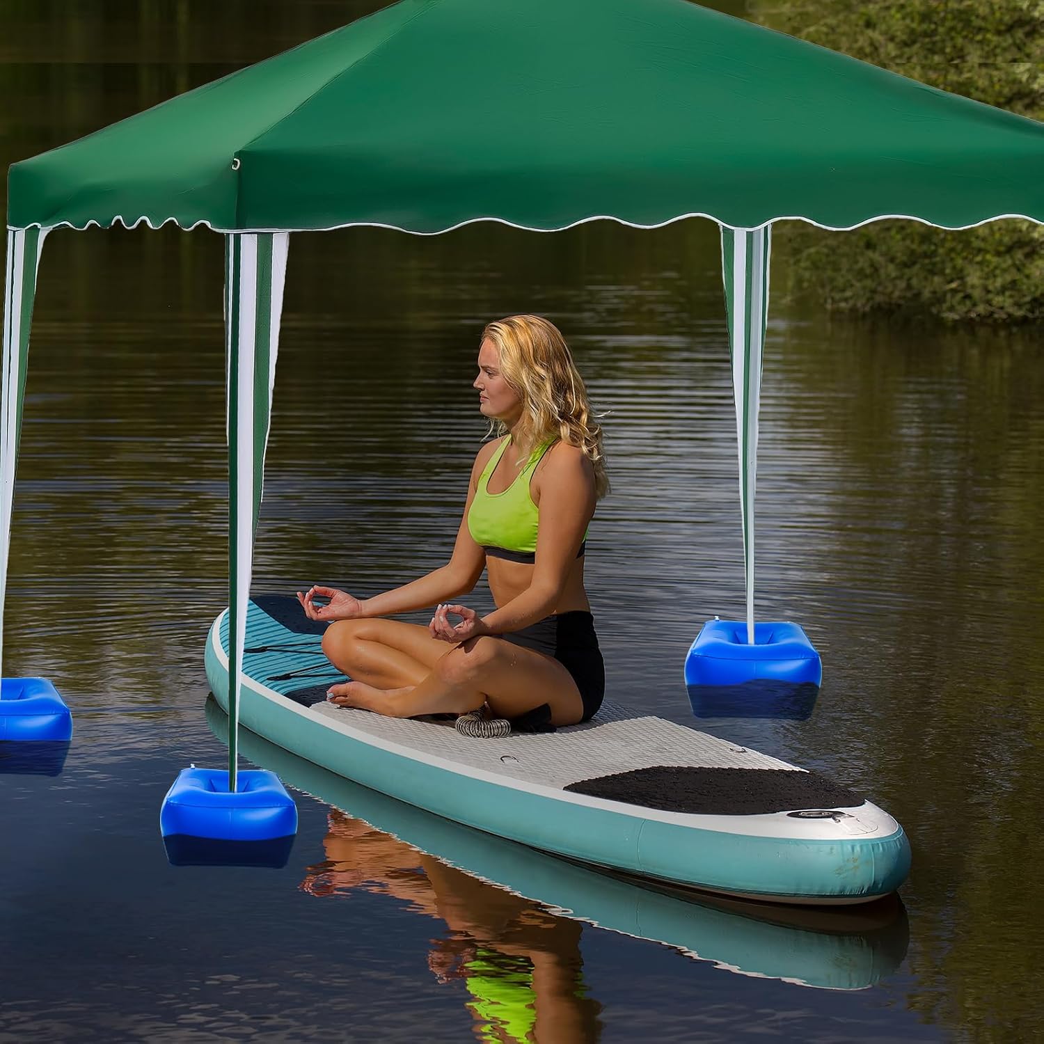 Inflatable Canopy Float Kit, 18 x 18 x 10 Inch Blue Shade Floating Kit Thick PVC Floating Pool Canopy Kit Pool Shade Floats Accessories with Air Pump for Outdoor Pools Lakes, Canopy is not Included