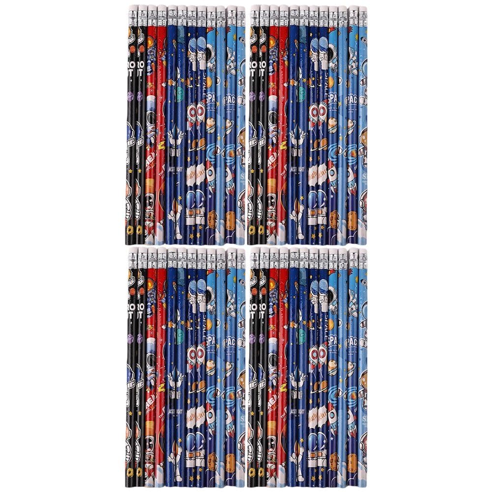 Haowul 48pcs Pencils, Children's Space Astronaut Pencils with Erasers, Cute Outer Space Theme Pencils Writing Painting Stationery for Kids Birthday Party Favors