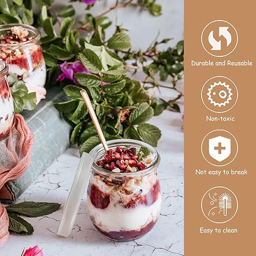 Miniatura 3 de Mailatime 32 tapas para tarros de yogur compatibles con tarros de yogur Oui, selladas contra fugas, tapas de plástico transparente para tarros de