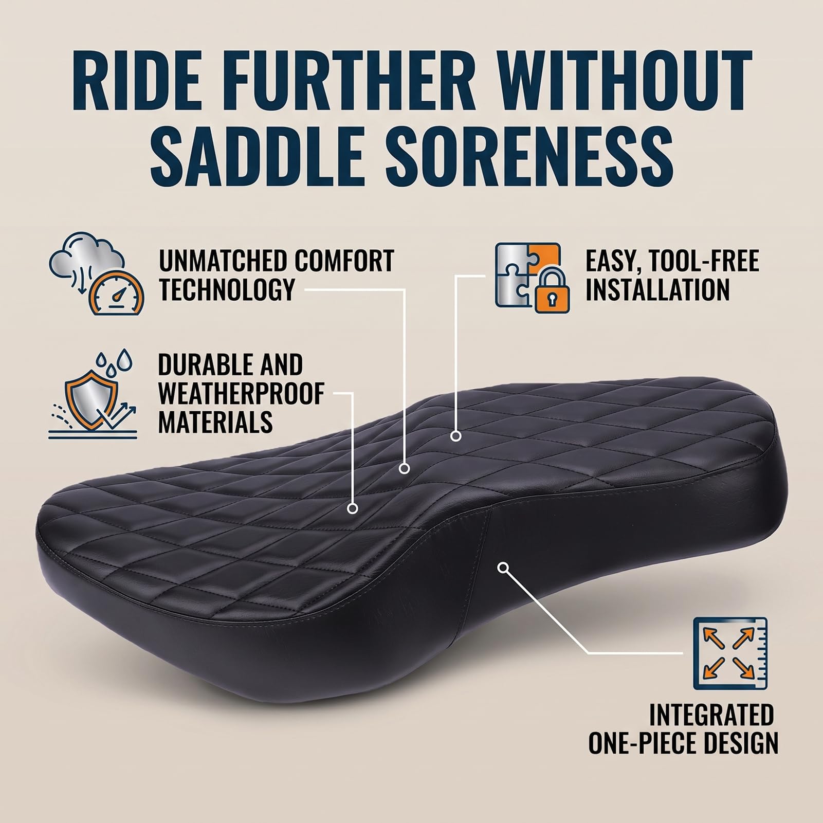 Cosiki Motorcycle Driver Passenger Seat Replacement, Direct Fit Black | Trwała konstrukcja z PP i gąbki, większy komfort jazdy, prosty montaż