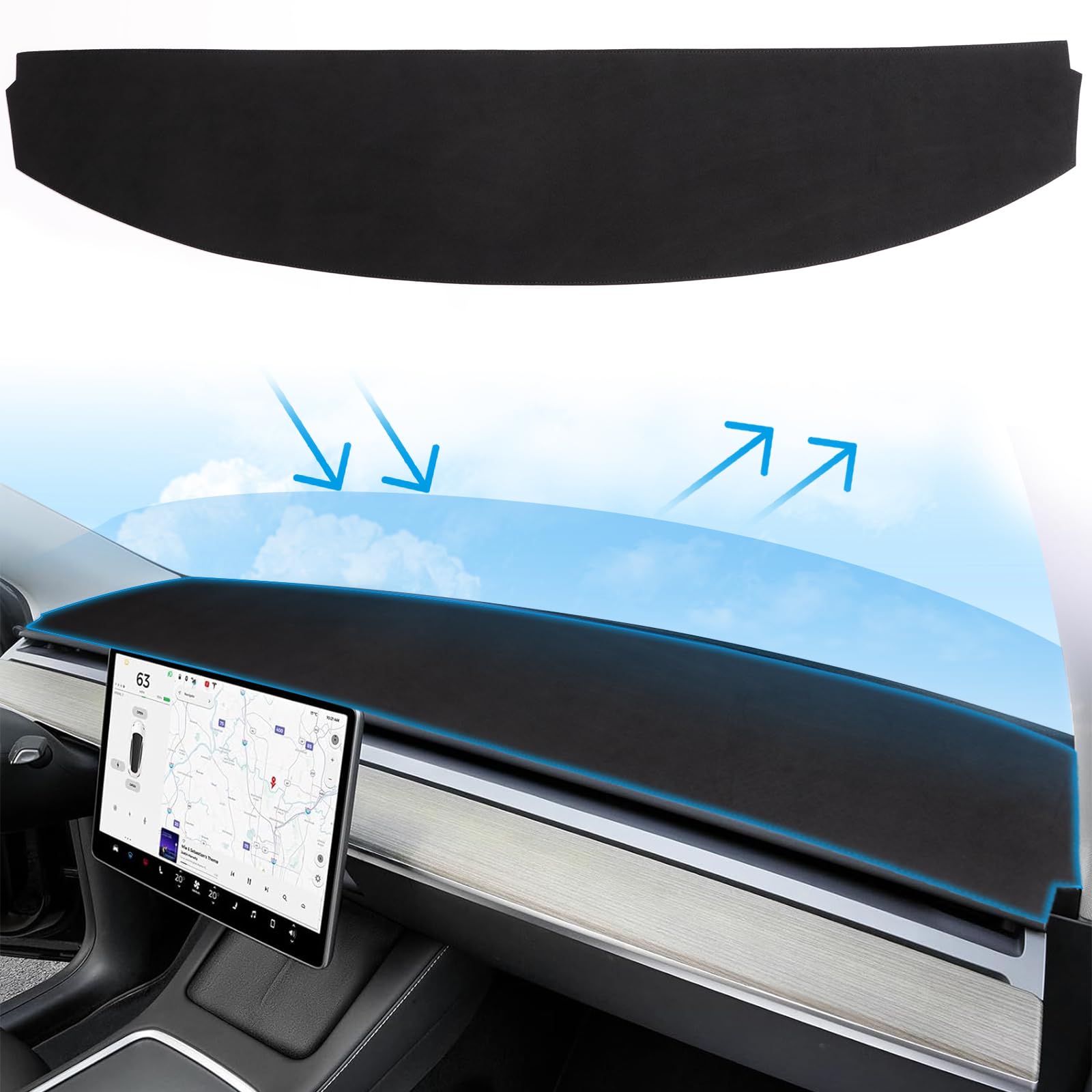 Tesla Model 3 Model Y Dashboard Cover, Flannel Dustproof