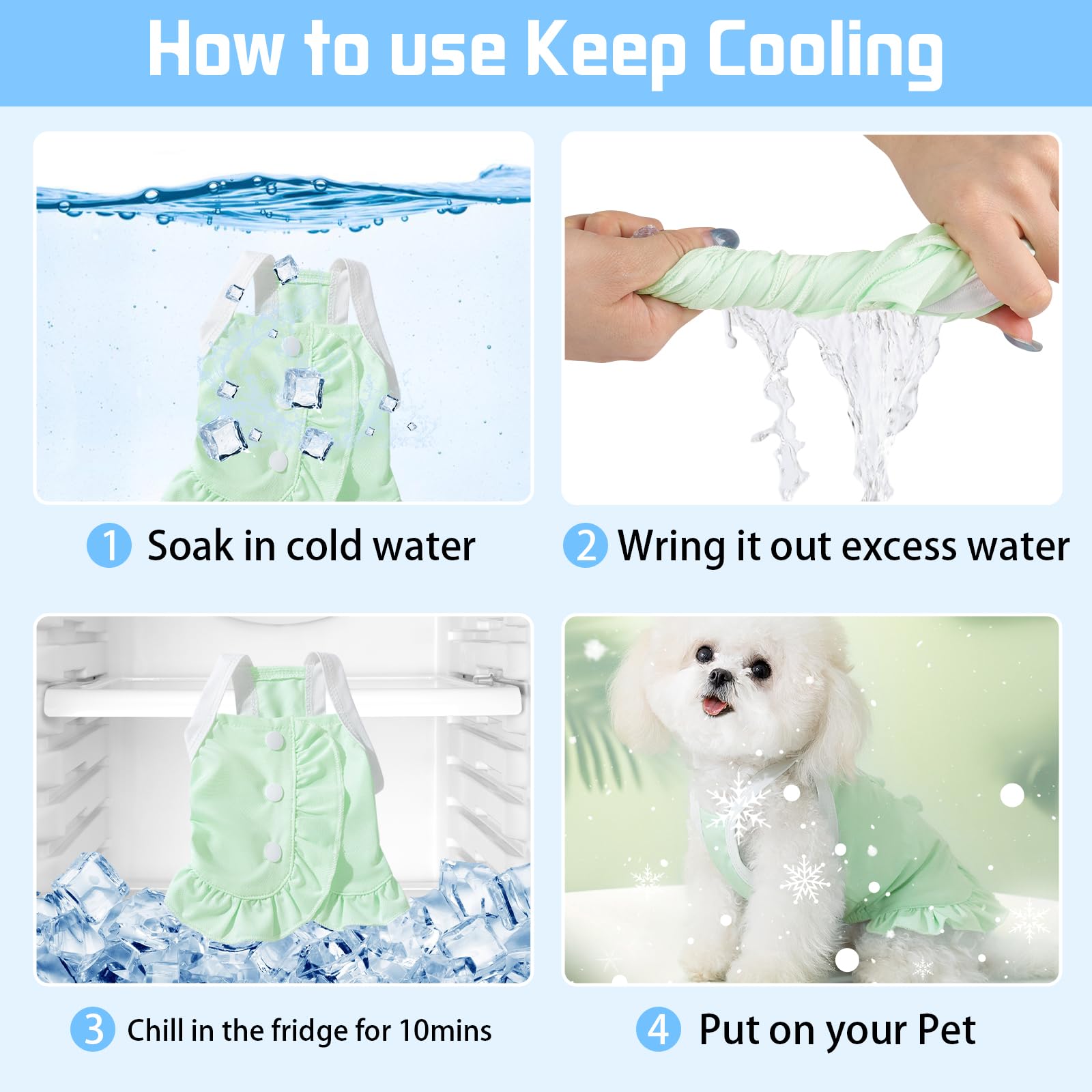 Fnaobai Dog Cooling Outfit Cute puppy summer Quick Dry Sleeveless dress Shirt Breathable Pet Top clothes Apparel with Ruffles for Small Medium Dog cats (Green - Image 3