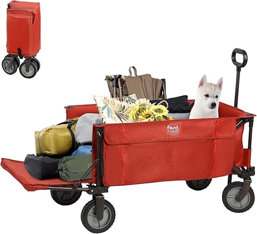 TIMBER RIDGE Carro plegable para portón trasero, resistente, carrito de playa plegable, carrito de comestibles al aire libre con bolsillos laterales