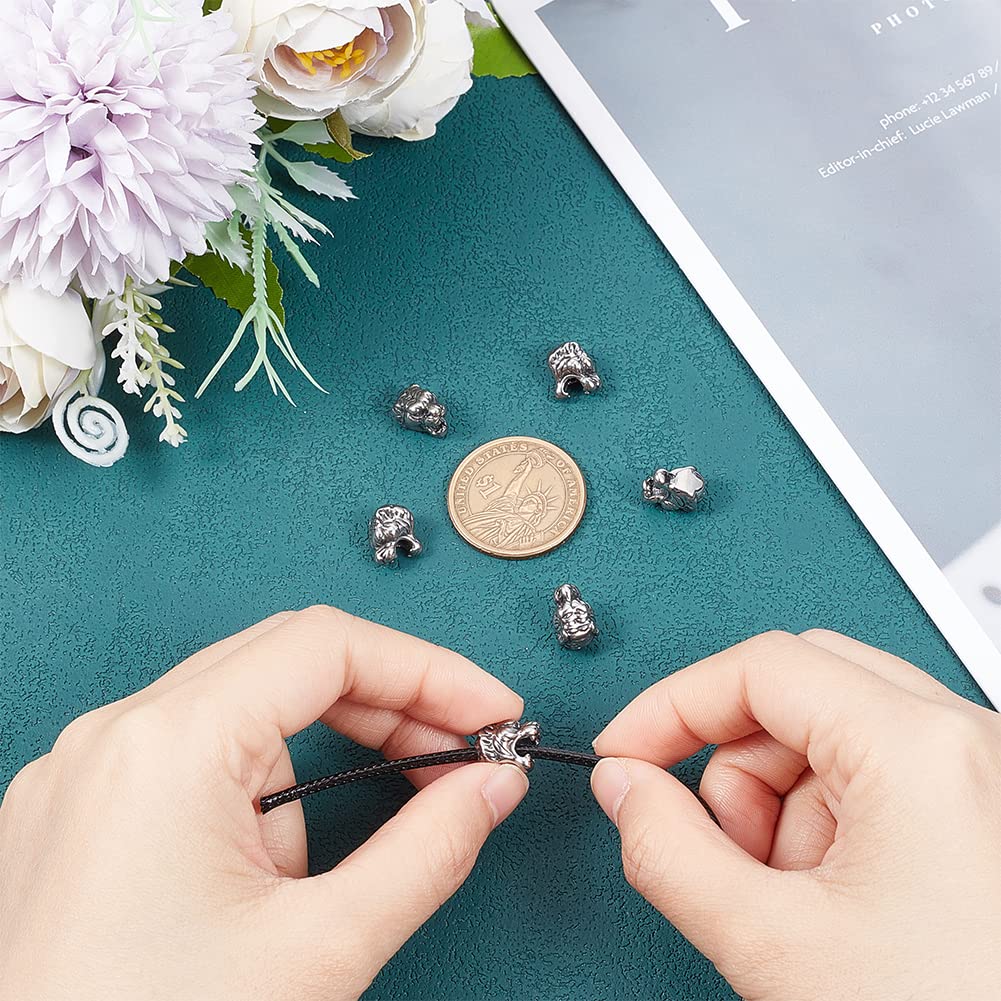 UNICRAFTALE 6 pz 11mm Perline Testa di Tigre Perline Allentate In Acciaio Inox 2.5mm Foro Perline Risultati Argento Antico Testa di Animale Perlina per Creazione di Gioielli