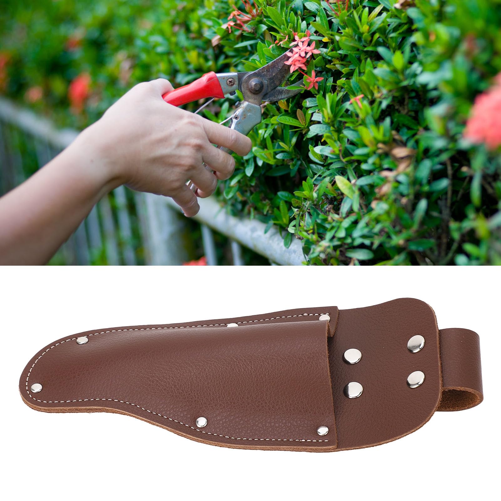 Porta Pinze, Cintura in Pelle di Vacchetta caffè Custodia Appesa Potatore Guaina Protettiva per Cesoie da Potatura da Giardinaggio Coltelli Forbici
