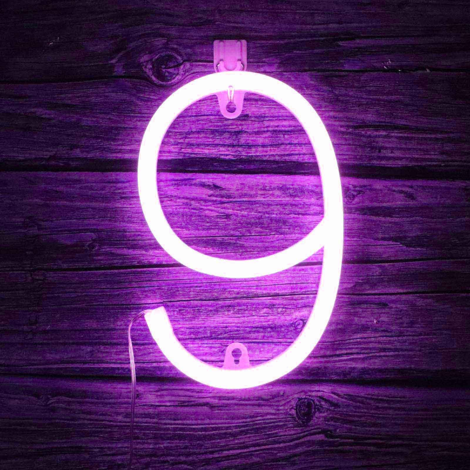 Luminous Purple Neon Digit Sign - USB & Battery Powered LED Lights for Room Makeover Party Holiday Decoration(No.9) — image 1