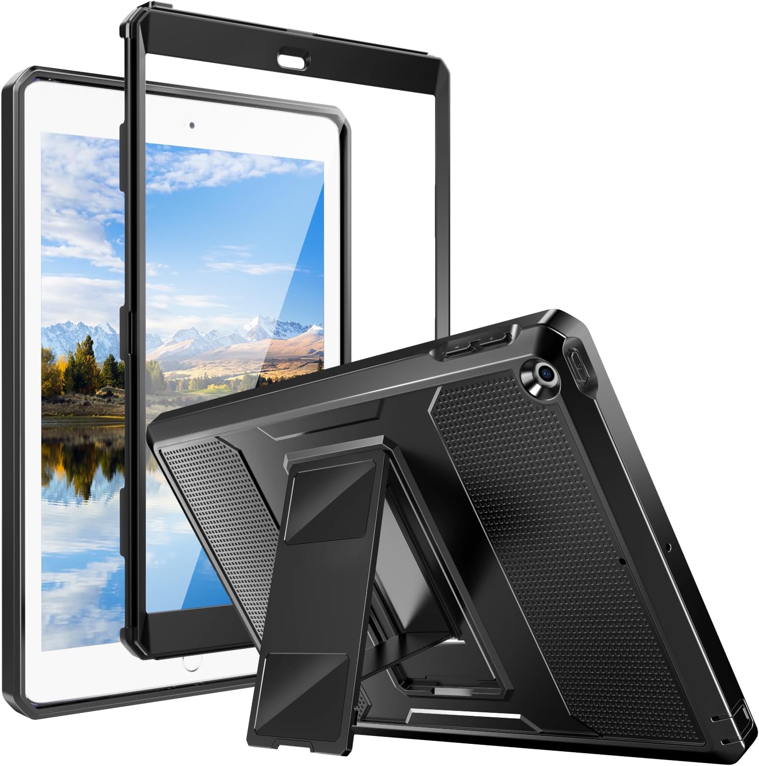 Case Fit 2018/2017 iPad 9.7 6th/5th Generation - [Heavy Duty] Shockproof Full Body Rugged Hybrid Cover with Built-in Screen Protector Compatible with Apple iPad 9.7 Inch 2018/2017, Black