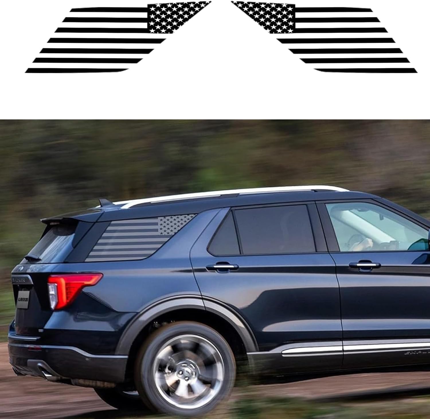 CONGCONG Precut American Flag Rear Side Quarter Window Decals Fit for Ford Explorer 2020-2024,Matte Black Vinyl Stickers(A Pair)
