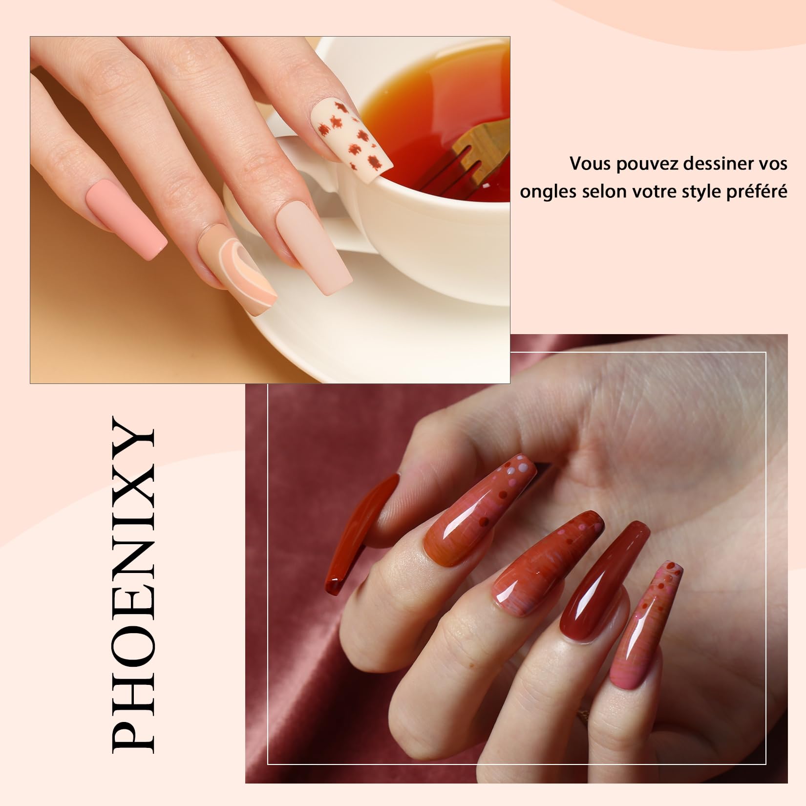 Phoenixy Kit Ongle Gel UV Complet avec 36W Lampe, 8 Couleurs Poly Ongle Gel 15ML, Set de Manucure pour Débutant Gel Construction Ongle U V Kit Nude Rose Marron