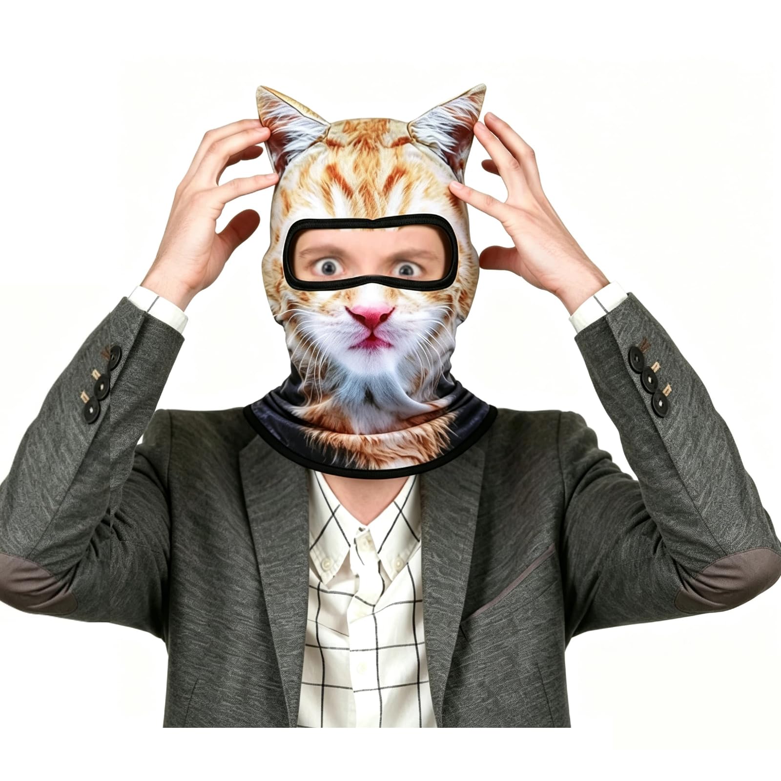 Cat in The Hat Mask, Cat Dog Ski Mask Realistic Animal Balaclava，#A