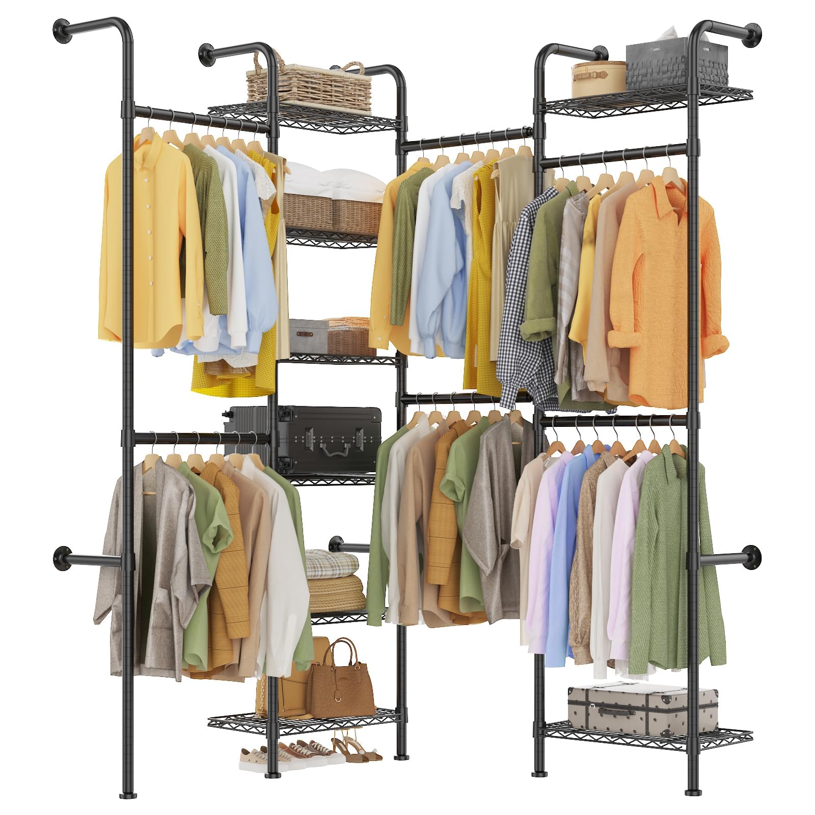 GarveeHome Sistema Guardaroba a Parete Regolabile Su 8 Livelli in Acciaio Al Carbonio, Nero Opaco, Con Barre Estensibili e Portata Fino a 454 kg, Per Cabine Armadio – Colore: Nero, 8 Livelli
