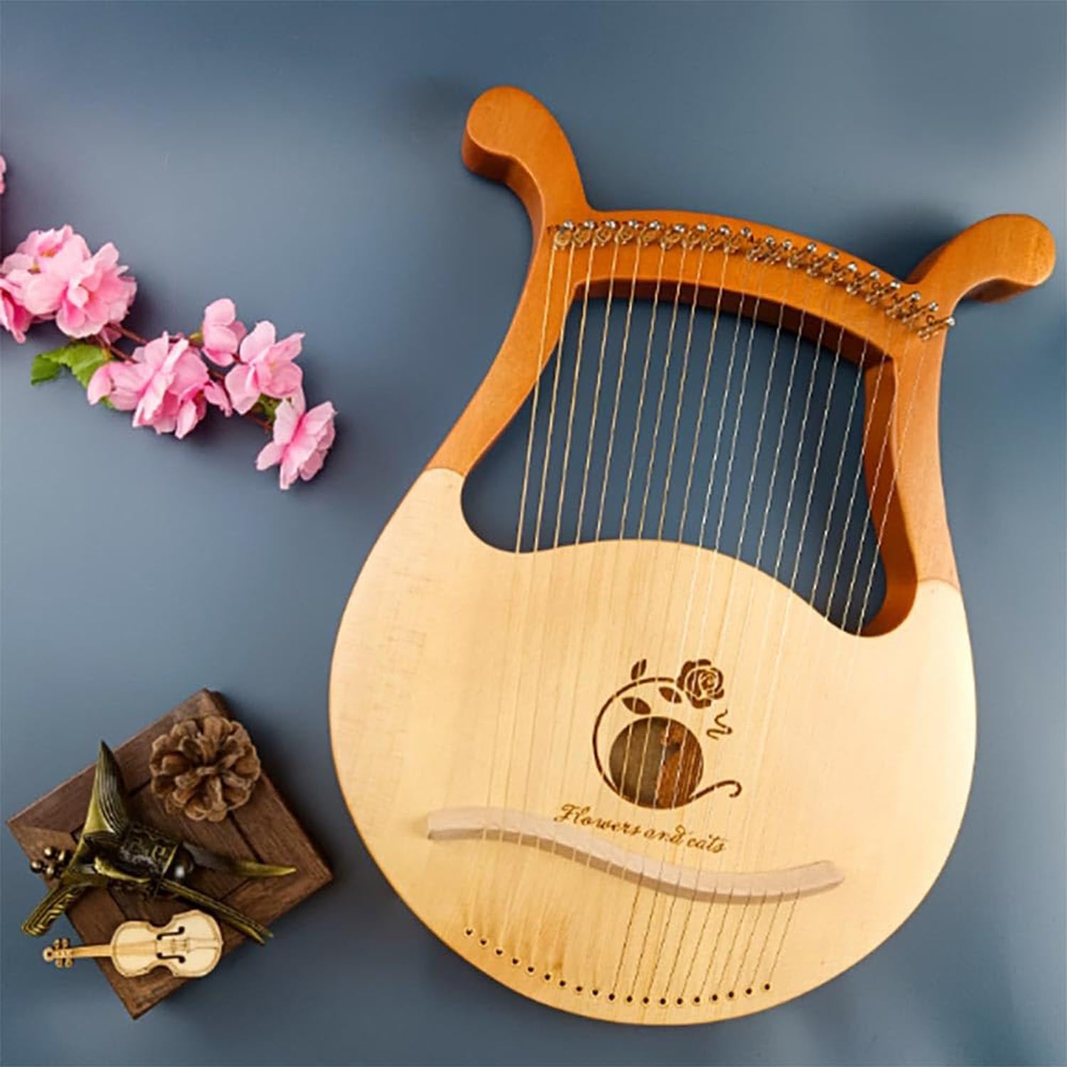 Arpa Portátil Pequeña, Arpa 19 Lira, 19 Cuerdas de Metal Arpa de Lira Instrumento de Arpa de Madera para Principiantes Amantes de los Instrumentos Amante de la música Niños