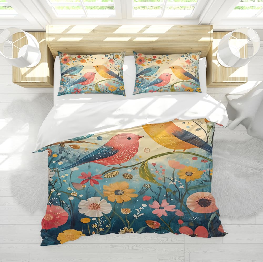 Housses de couette oiseaux Bohemi pour une chambre ambiance nature rétro et bohème