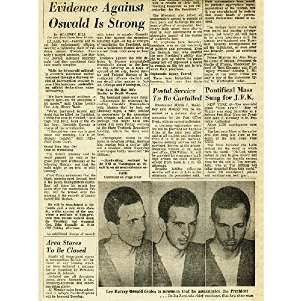 Artery8 Assassination Kennedy JFK Harvey Oswald Newspaper Unframed Wall Art Print Poster Home Decor Premium
