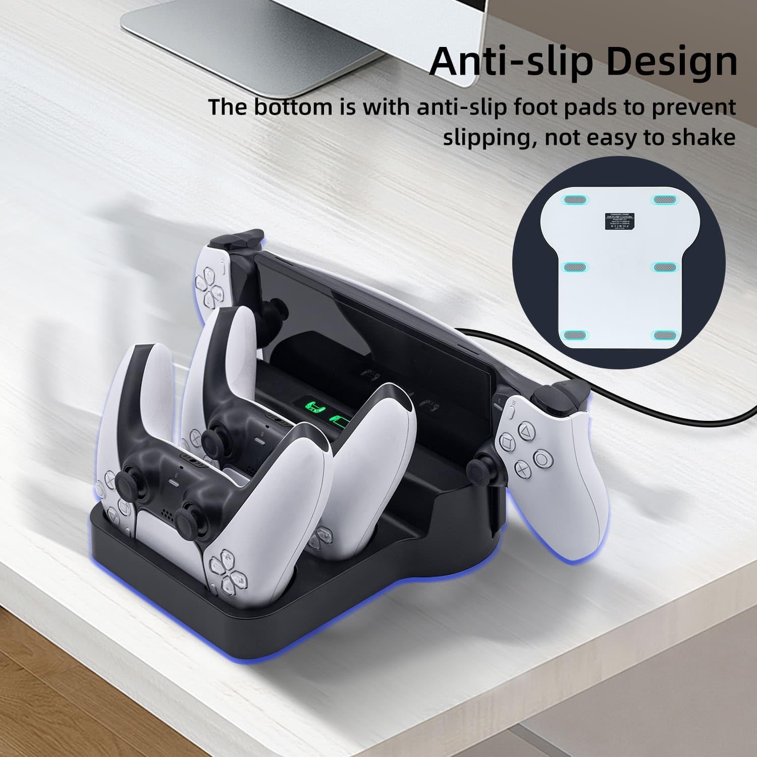 Mcbazel Charging Station for PlayStation Portal Remote Player and PS5 Controllers with LED Light and Charging Cable, Charging Dock Stand Base Holder Accessories for PS5 Portal Console - Black - Image 7