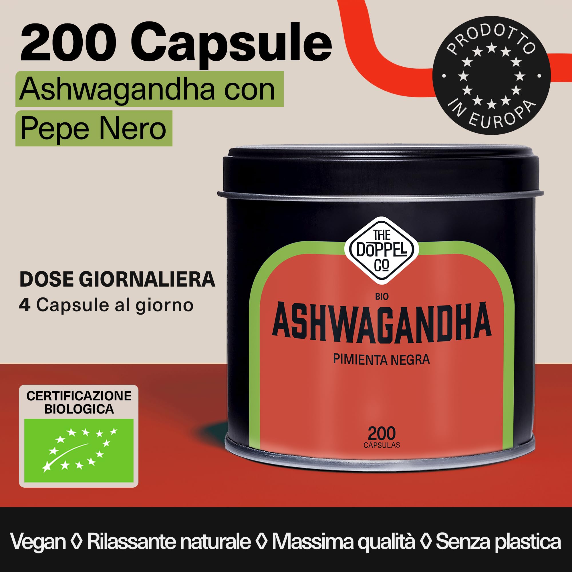 Ashwagandha Capsule 2160 mg - 200 Capsule Vegetali - Radice di Ashwagandha BIO con Pepe Nero -Withania Somnifera Alto Assorbimento - Senza Additivi - Senza Plastica - Certificazione Biologica