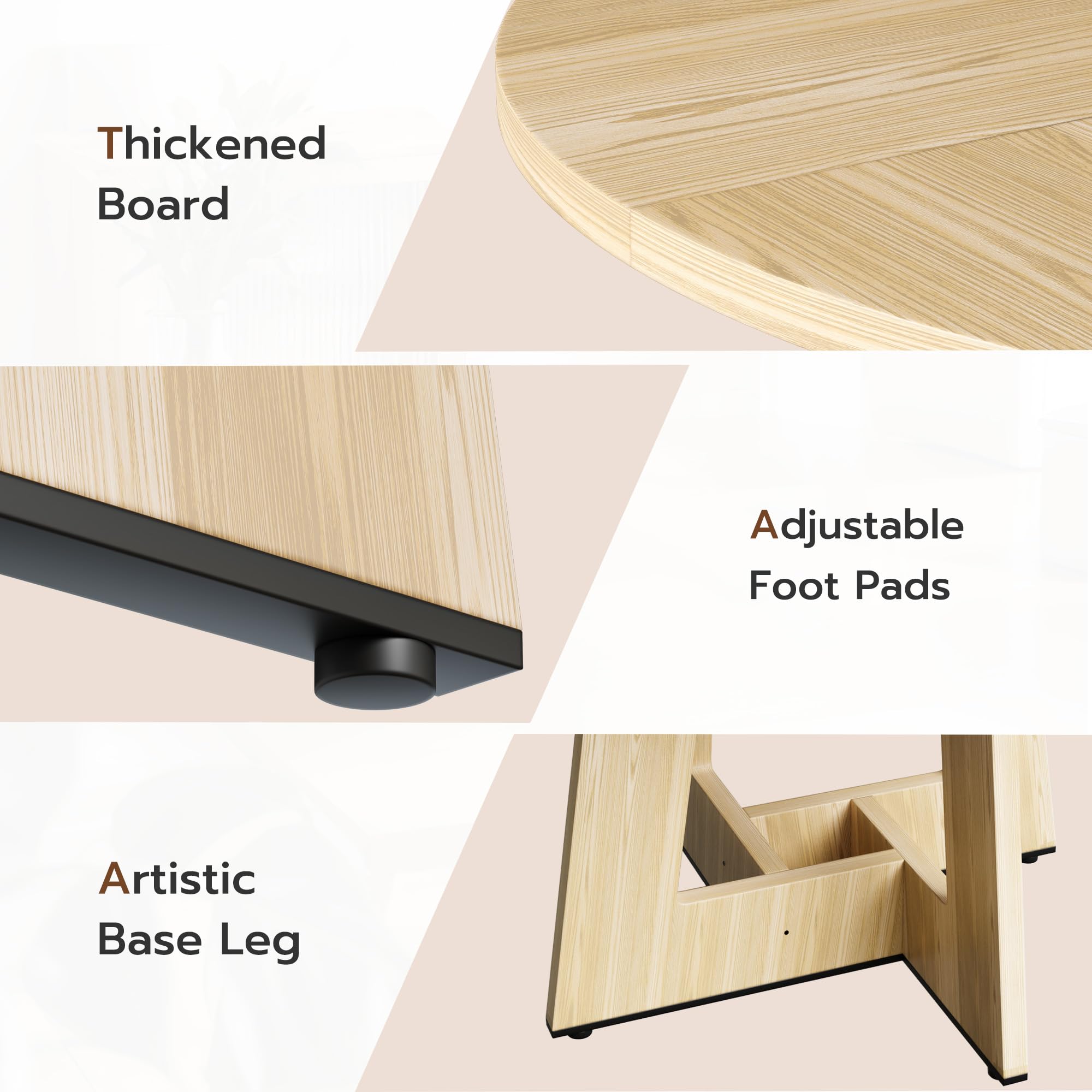 YOUDENOVA Tavolo da pranzo rotondo 120 cm, tavolo da pranzo in legno per 4-6 persone, estetica rustica da cucina con piedini a giuntura geometrica moderna, naturale (SENZA SEDIE)