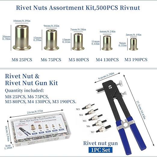 Kit de herramienta para tuercas remachables 500 piezas M3-M8 miniatura 2