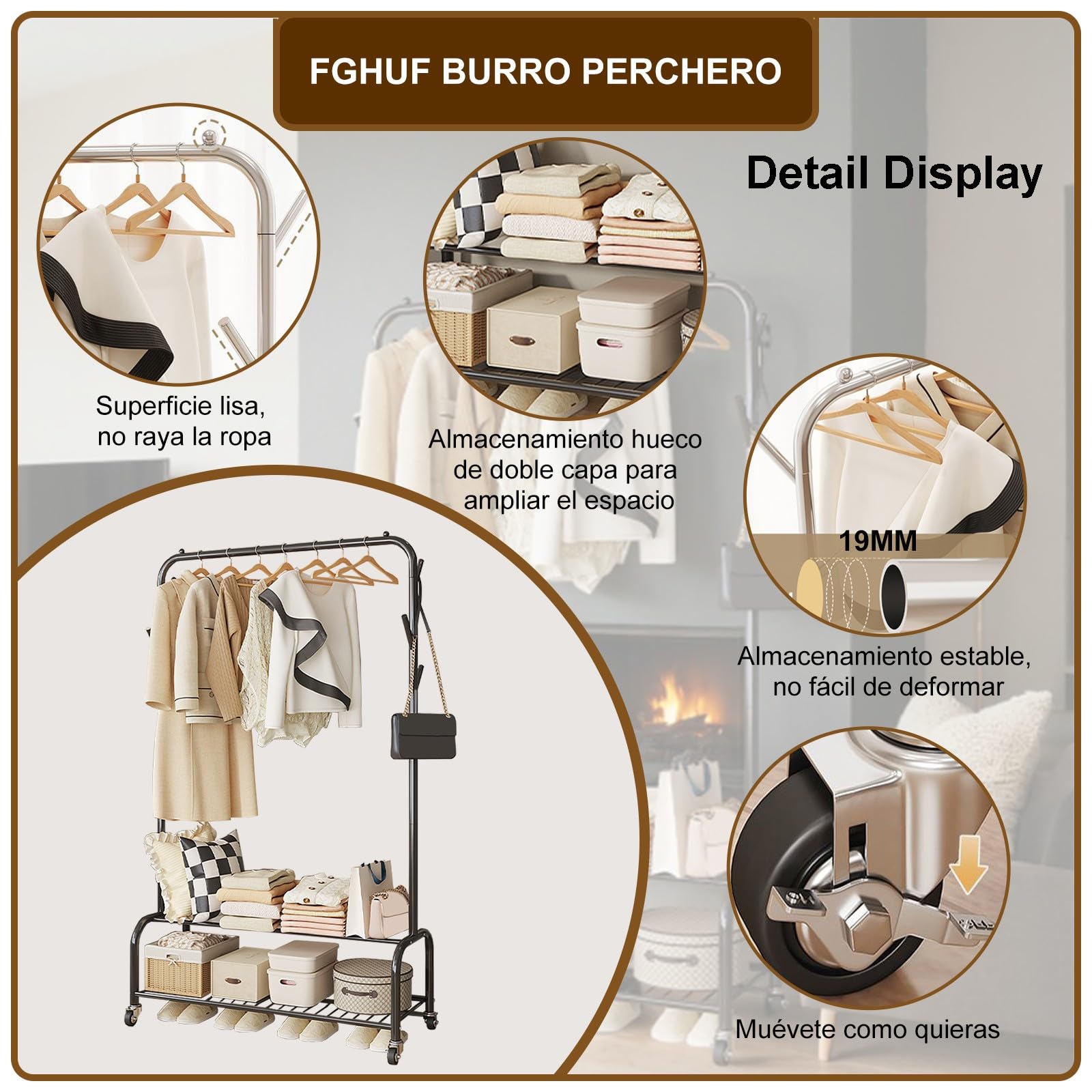 Perchero Metálico Con Ruedas, Burro De Ropa Resistente, Puede Guardar Ropa, Sombreros, Bolsos Y Zapatos (Negro, 90 cm)